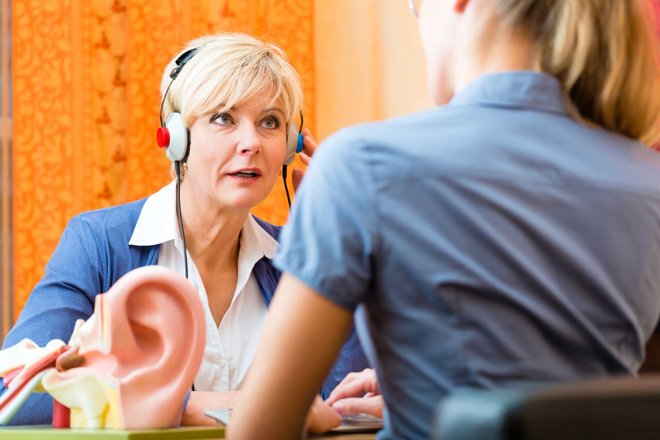 Woman getting a hearing test.