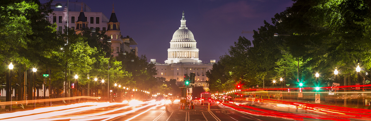 Capitol Building panorama on Pennsylvania Avenue in Washington DC USA